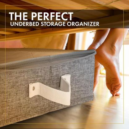HOMELUX THEORY 2pc Low Profile Under Bed Storage Containers, Thin Under Couch Storage Organizer with Bins & Lids, Underbed Storage Box Ideal for Seasonal Clothes, Blankets, Fabric & Shoes (Ivory)