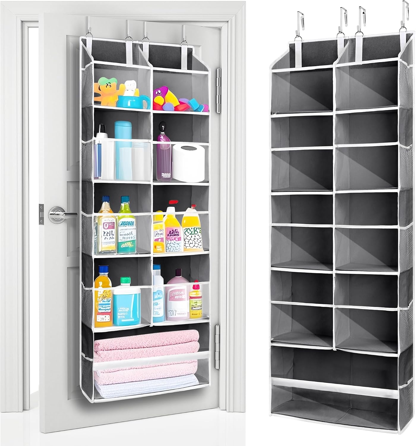 ULG Over the Door Organizer, 5-Tier Extra Large Hanging Storage with 10 Mesh Pockets, 100 lbs Capacity, Heavy Duty Door Organizer for Closet, Bedroom, Nursery Storage, Beige