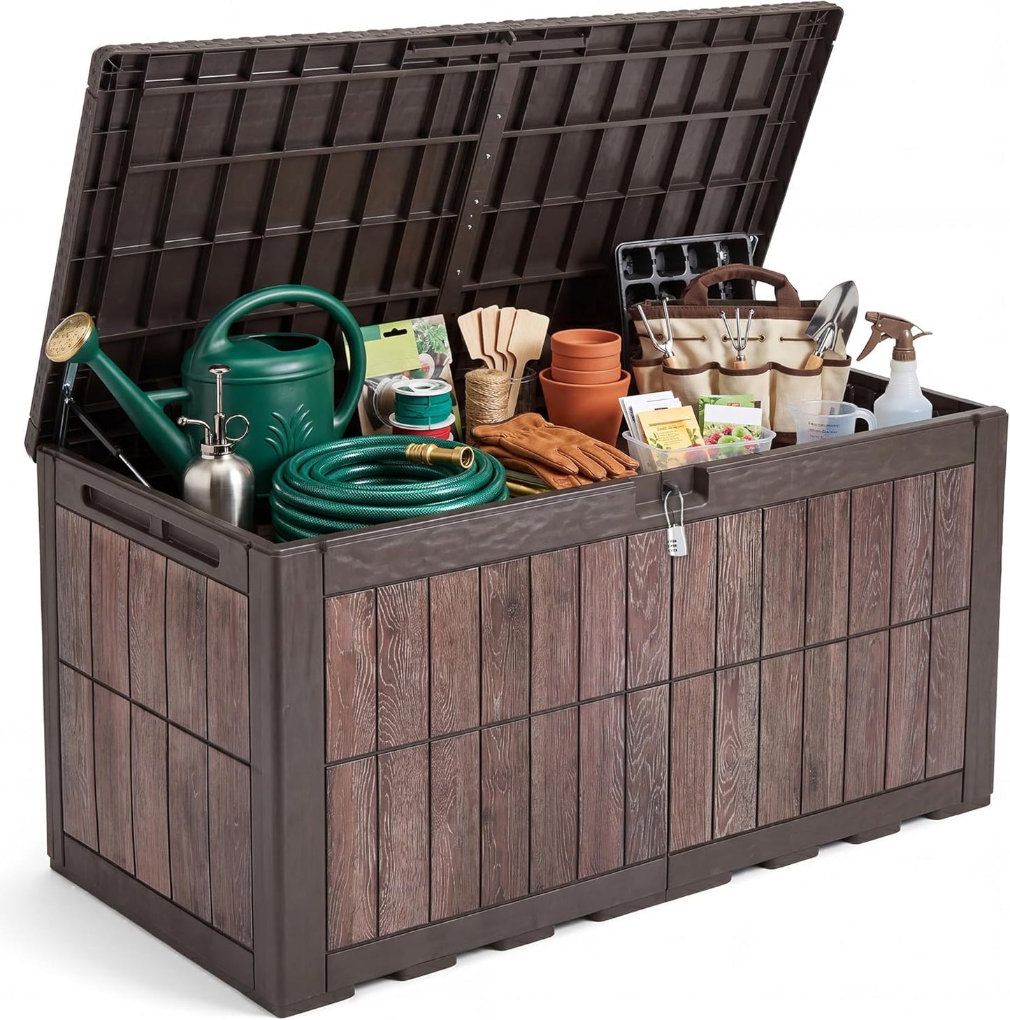 YITAHOME 134 Gallon Large Deck Box | Waterproof Resin Outdoor Storage Box with Lock, Doubles as 2-Person Bench Seating for Patio Furniture Cushions,Garden Tools &