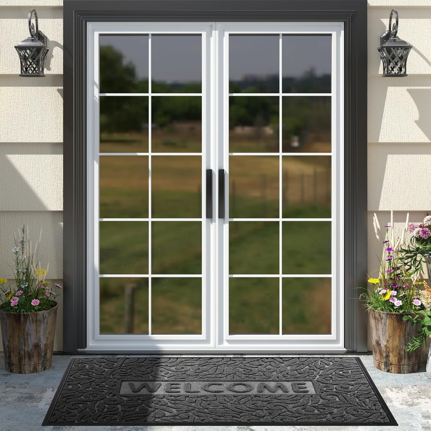 Yimobra Welcome Mat Outdoor 29.5x17, Waterproof Non-Slip Outdoor Mats for Front Door Outside Entrance, Low-Profile Entryway Mat Indoor for Garage Patio, Black