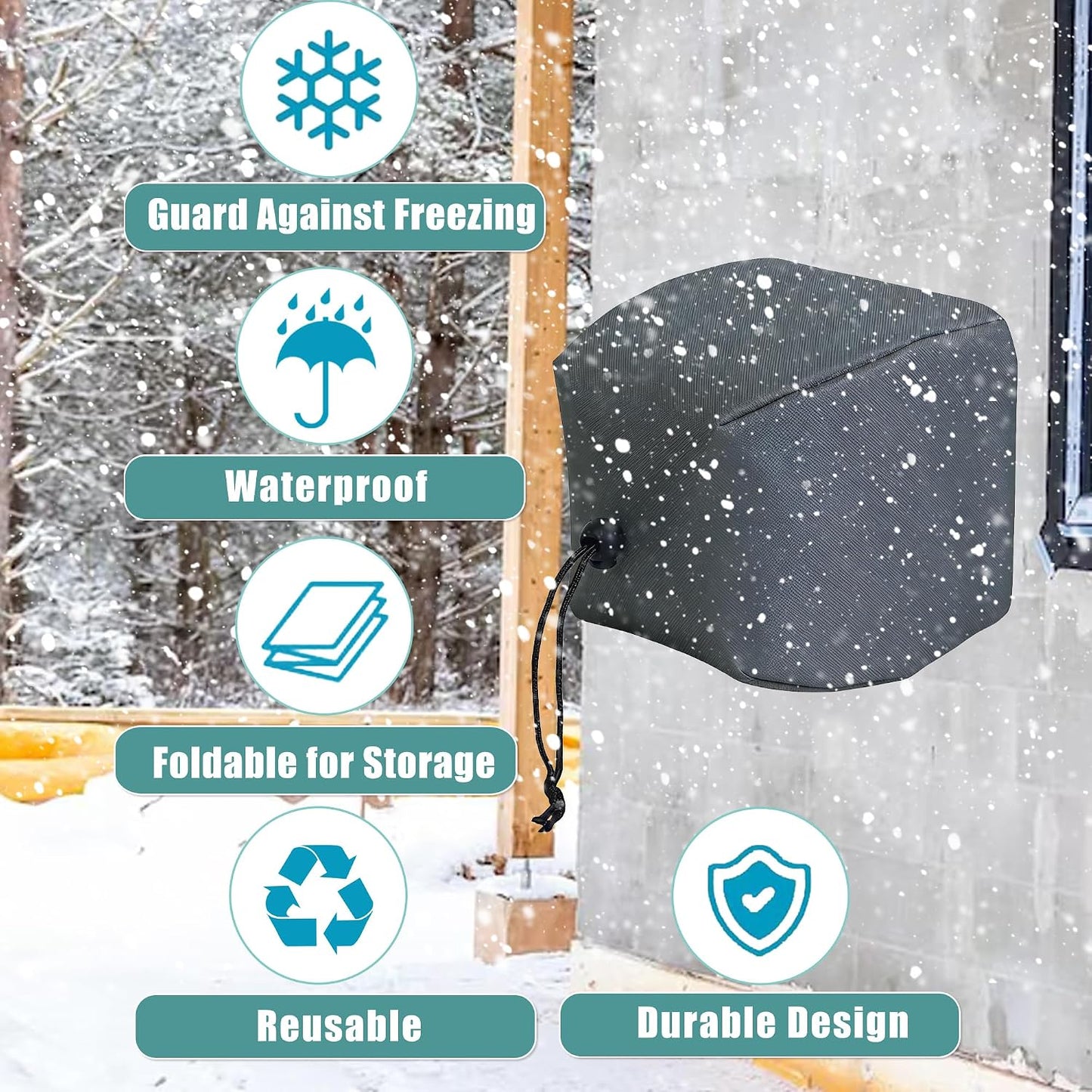 2 Pack Foldable Outdoor Faucet Covers, 6.3”H x 7”W Reusable Spigot Cover | Enlarge Frost Free Insulated Faucet Socks for Winter Freeze Protection, Waterproof Hose Bib Covers for Wall Taps Outside