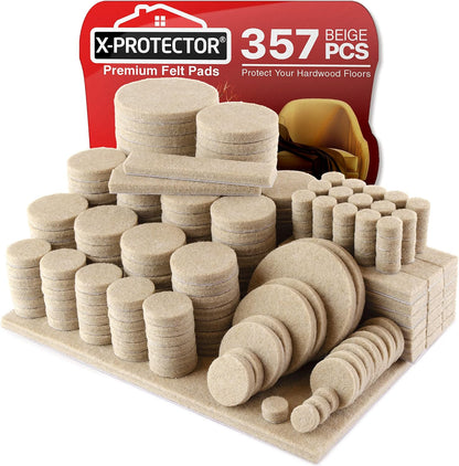 X-PROTECTOR 357 pcs Premium Huge Pack Felt Furniture Pads! Quantity of Furniture Sliders with Many Big Sizes – Your Ideal Floor Protectors. Protect Your Hardwood & Laminate Floor!