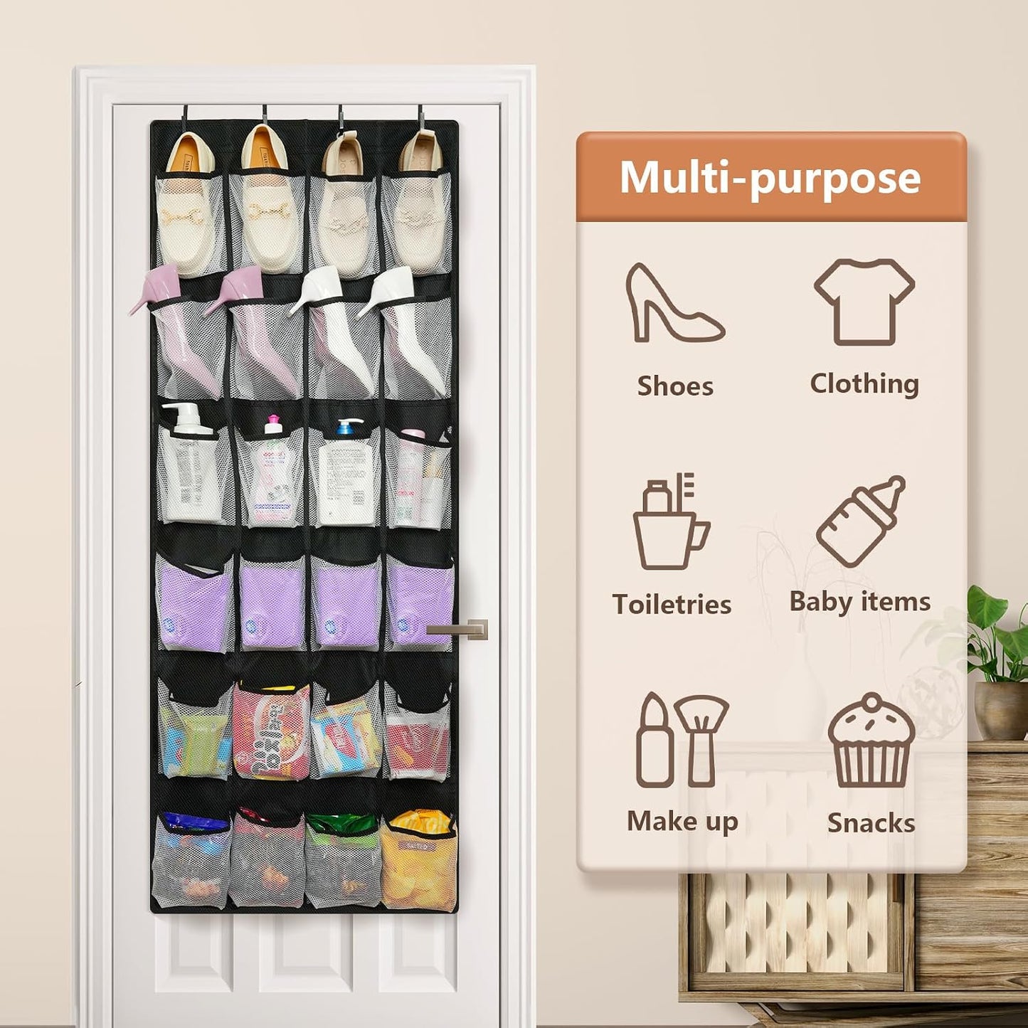 FENTEC 40 Large Pockets Over The Door Shoe Organizer, Mesh Hanging Shoe Organizer Shoe Rack for Closet Mesh Closet Shoe Holder, Over Door Organizer, Shoe Organizer for Wall, Grey, 1 Pack