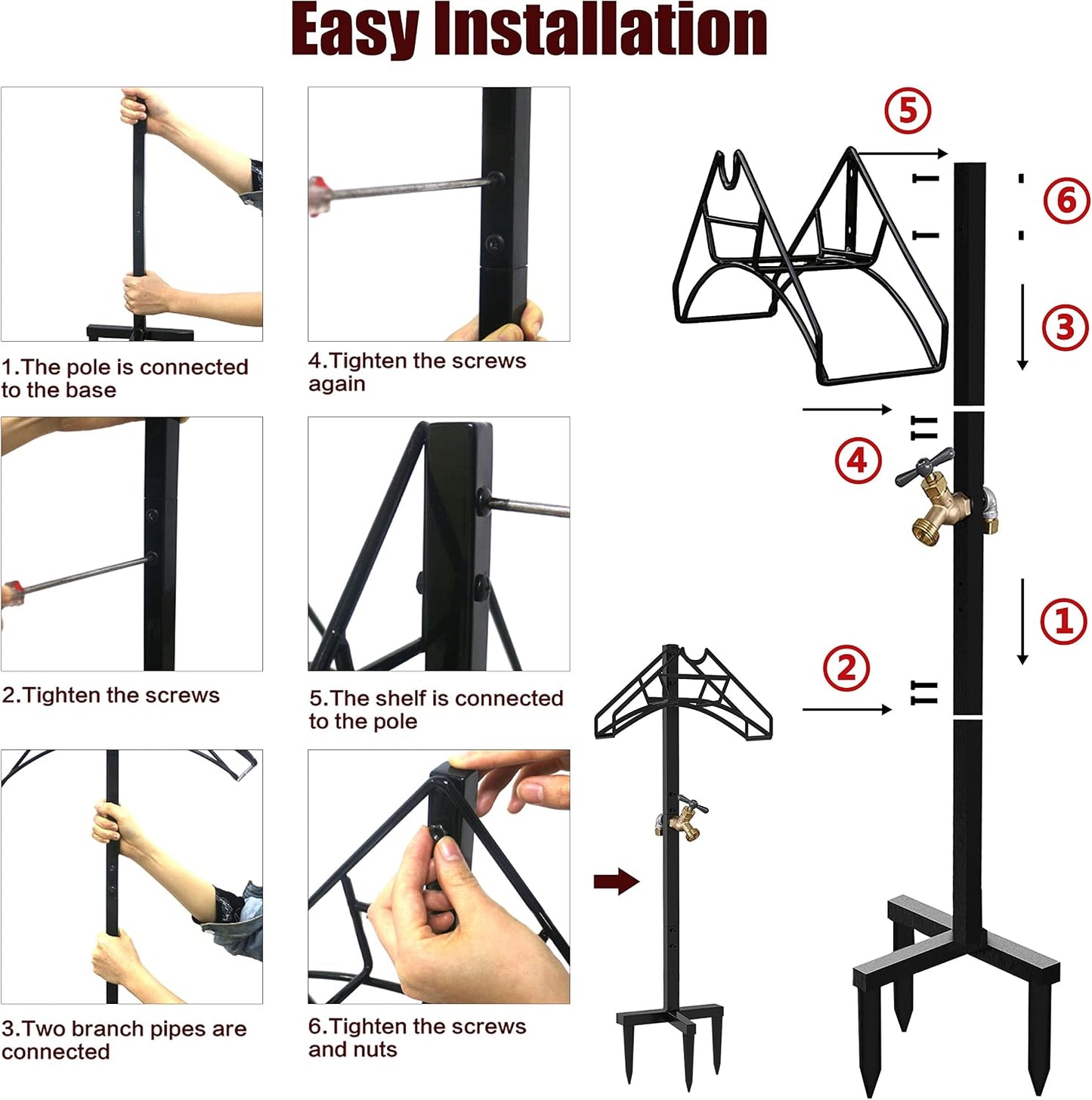 Artigarden Freestanding Garden Hose Holder Hanger, Outdoor Heavy Duty Metal Water Hose Storage Holders Stand Organizer Rack Detachable Stake, Holds 150 Ft of Hoses for Outside Lawn Yard, Black