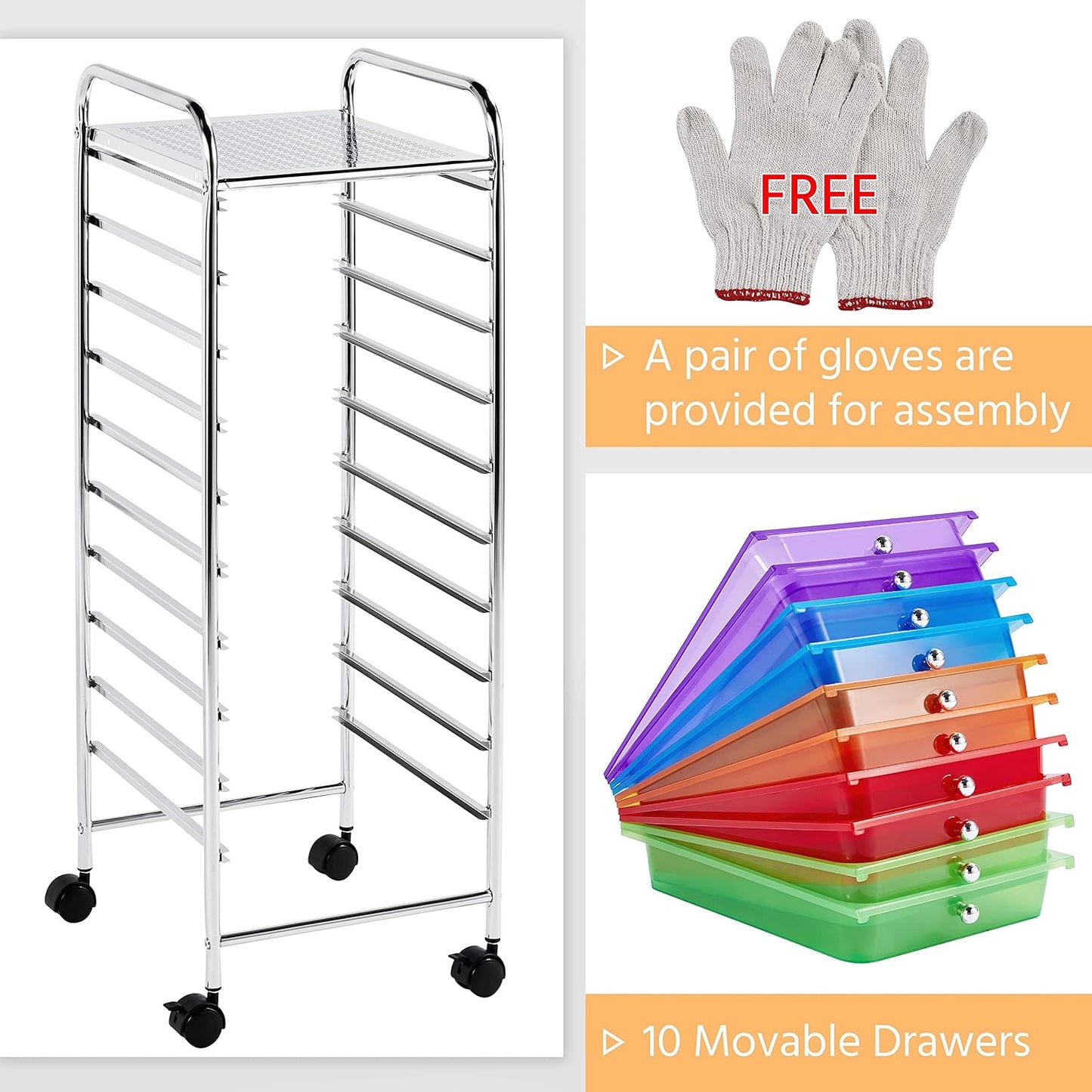 Yaheetech 4-Drawer Rolling Storage Cart with Wheels, Slim Organizer, Black | Four drawers plus a top shelf organize craft to bath gear; slim chrome-steel frame, plastic bins, locking wheels, easy setup.