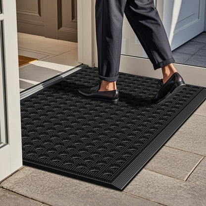 Mibao Front Door Mat Outside Entrance, Heavy Duty Welcome Rubber Doormat Waterproof, All Weather Dirt Trapper Non-Slip Drainage Doormat, Entry Mat for Garage Home Pool Commercial, 17" x 29.5", Black