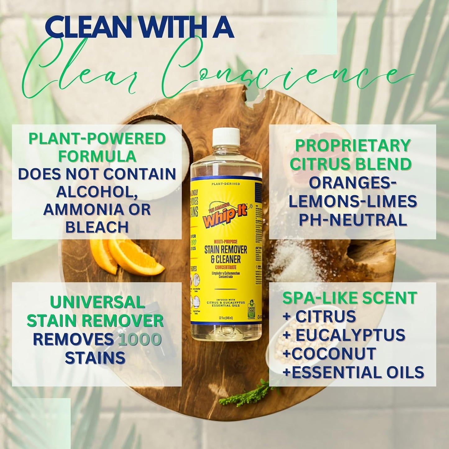 Whip It Cleaner Concentrate, Multi Purpose Stain Remover, Plant Based Enzyme Cleaner, Cleaning Food, Grease, Coffee, Wine, Baby Stains, Over 500 uses, Made in the USA, 1 Gallon,128-ounce