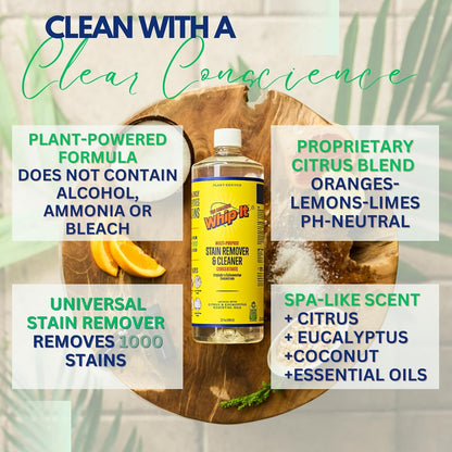 Whip It Cleaner Concentrate, Multi Purpose Stain Remover, Plant Based Enzyme Cleaner, Cleaning Food, Grease, Coffee, Wine, Baby Stains, Over 500 uses, Made in the USA, 1 Gallon,128-ounce