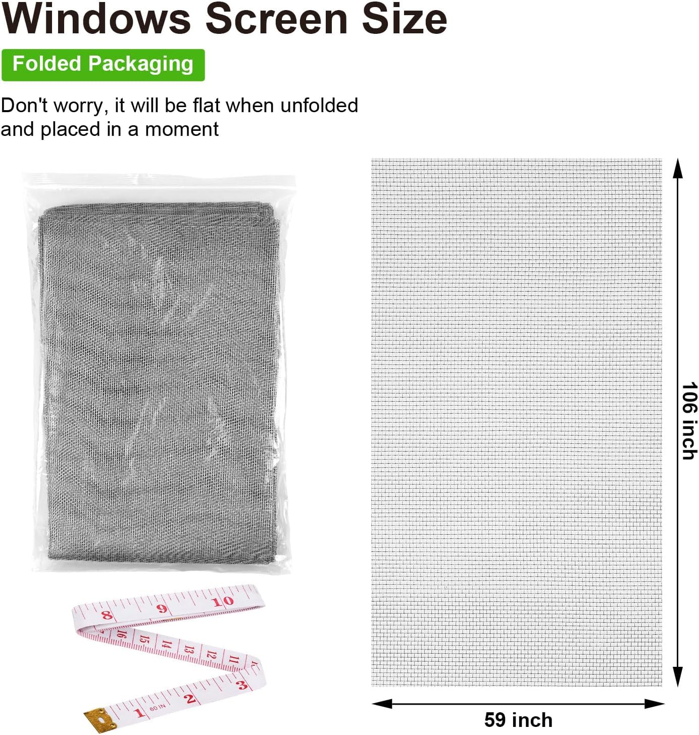 Ouskr Replacement Window Screens Kit, 48X118 Inch Durable Window Screen Mesh for Patio Porch Door Windows, DIY Adjustable Fiberglass Screen Repair Kit with Rolling Tool Hook Ruler Cutter Spline