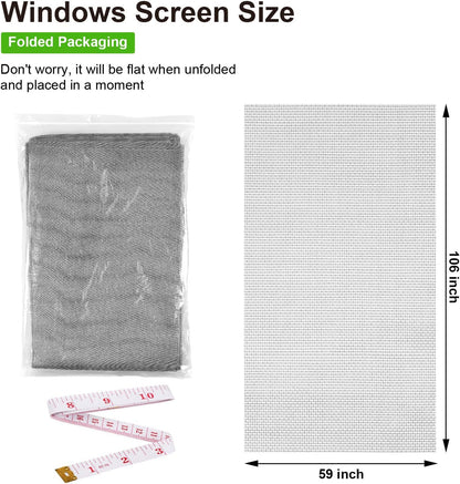 Ouskr Replacement Window Screens Kit, 48X118 Inch Durable Window Screen Mesh for Patio Porch Door Windows, DIY Adjustable Fiberglass Screen Repair Kit with Rolling Tool Hook Ruler Cutter Spline