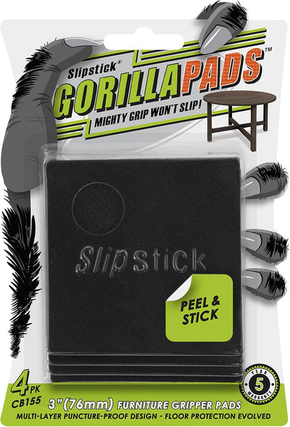 Slipstick GorillaPads CB147 Non Slip Furniture Pads/Gripper Feet (Set of 16) Self Adhesive Rubber Floor Protectors, 1 inch Round, Black