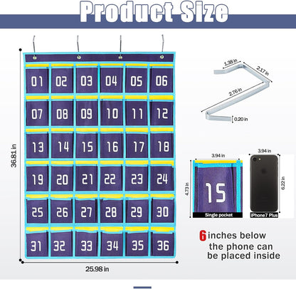 Loghot 36 Numbered Pockets Classroom Pocket Chart for Cell Phone Holder | Wall Door Hanging Pocket Organizer for Phone Calculator Holder, Phone Pouch for School Classroom & Office Phone Management