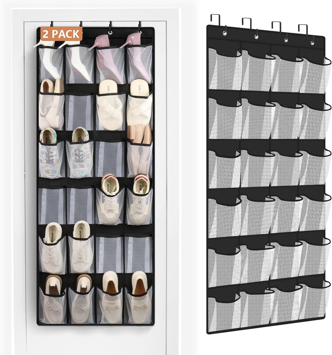 FENTEC 40 Large Pockets Over The Door Shoe Organizer, Mesh Hanging Shoe Organizer Shoe Rack for Closet Mesh Closet Shoe Holder, Over Door Organizer, Shoe Organizer for Wall, Grey, 1 Pack