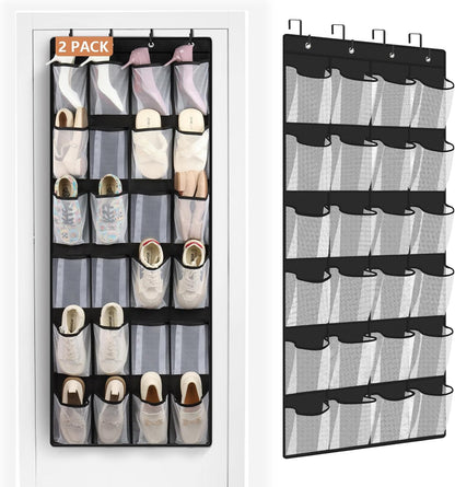 FENTEC 40 Large Pockets Over The Door Shoe Organizer, Mesh Hanging Shoe Organizer Shoe Rack for Closet Mesh Closet Shoe Holder, Over Door Organizer, Shoe Organizer for Wall, Grey, 1 Pack