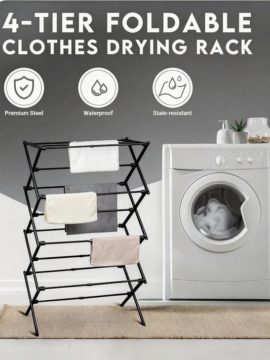 ZOES HOMEWARE 4-Tier Clothes Drying Rack, 4ft High Foldable Drying Rack Clothing for Indoor & Outdoor, Portable Collapsible Laundry Dryer for Laundry Room and Apartment, White 29" L x 49" H x 11.5" W