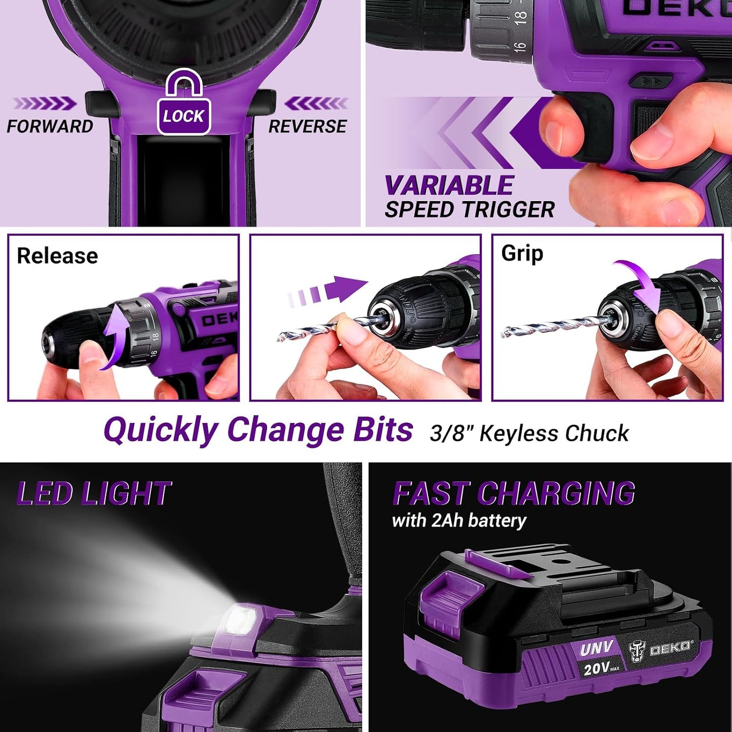 Cordless Drill Tool Kit Set: 20V Power Drill Tool Box with Battery Electric Drill Driver for Men Home Hand Repair Basic Toolbox Tools Sets Drills Case