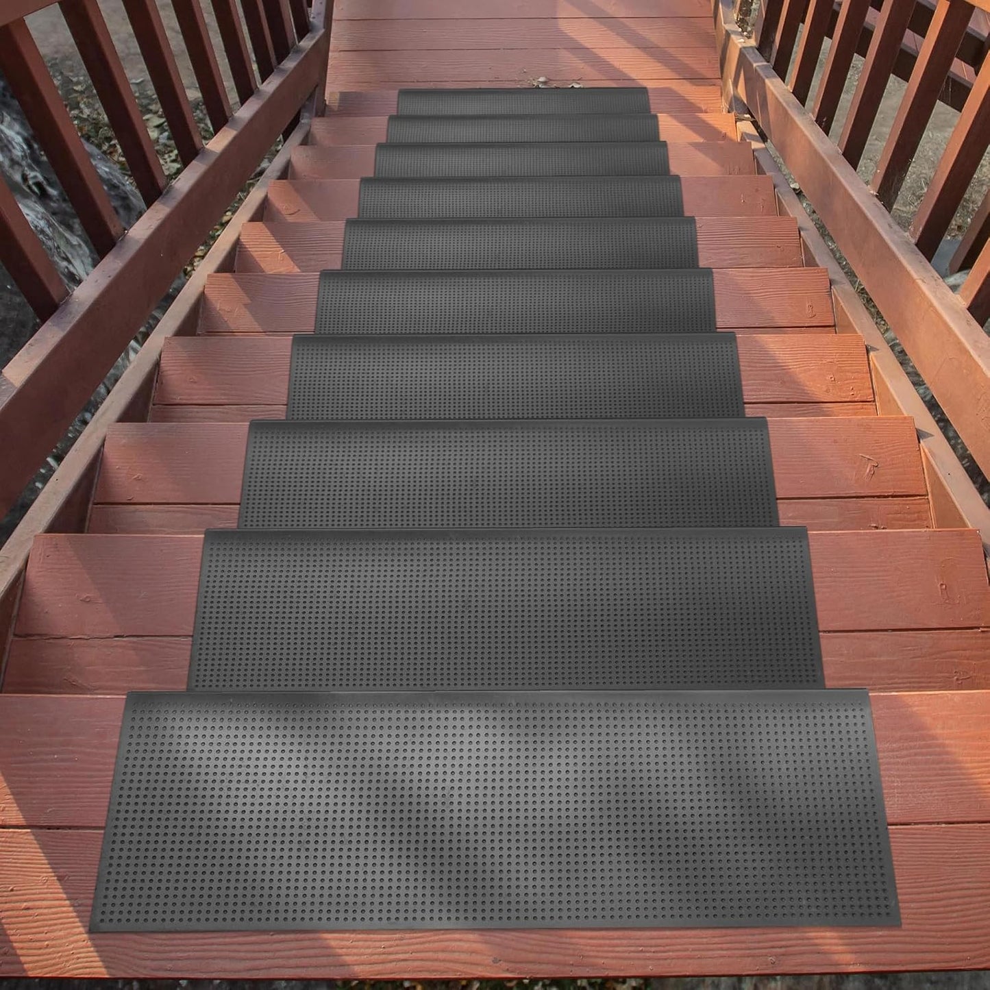 Ottomanson Non Slip Stair Treads Indoor – Peel and Stick Carpet Stair Treads for Wooden Stairs, Self Adhesive Anti Slip Stair Pads for Kids & Pets – 7.9" x 29.9", 7 Pack – Black