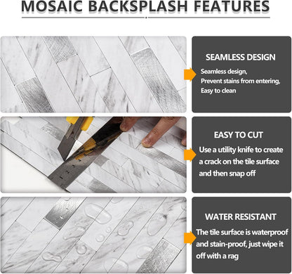 STICKGOO 20 Sheets Peel and Stick Backsplash Tile, Stick on Backsplash for Kitchen and Bathroom, White Sandstone Look PVC Mixed Metal Gold Self Adhesive Wall Tiles
