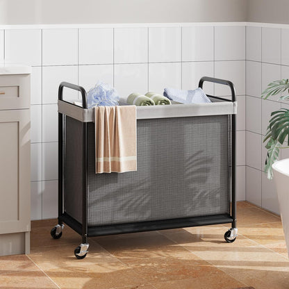 ELYKEN Laundry Hamper 3 Section, 120L Rolling Laundry Sorter with Removable Liner Bag, Laundry Basket with Wheels, Steel Frame with Metal Handle, Clothes Hamper Cart for Laundry Room & Bedroom