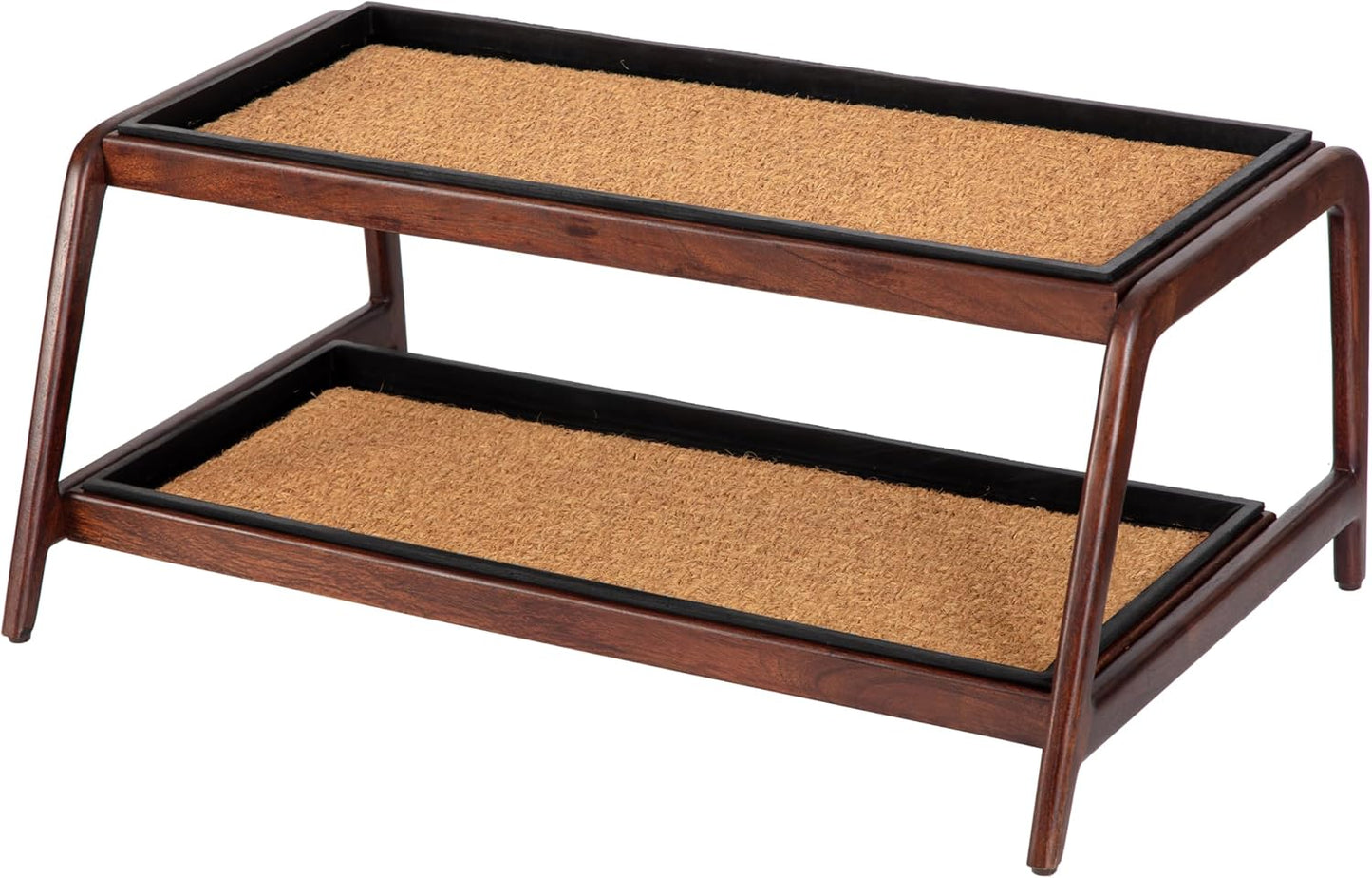 Anji Mountain Heavy Duty Waterproof Wooden Shoe Storage Mat Organizer/Boot Storage Tray Multi Use for Entryway with Coir, Gray and Ivory Insert, 1 Tier, Fits 2 Pair (26.5" Wide)