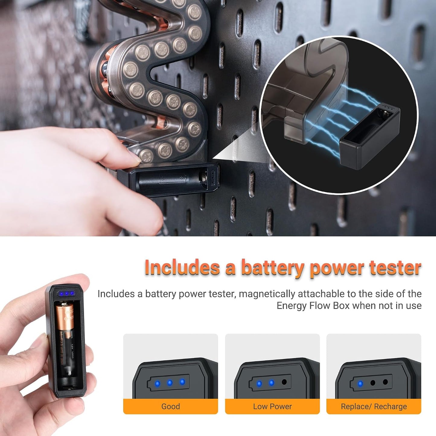 KIWIFOTOS 27 AA + 35 AAA Combo Battery Case Set with Tester | 62 PCS AA AAA Battery storage, Pegboard compatible, Wall Mount Battery Organizer Dispenser, magnetic tester, no‑assembly