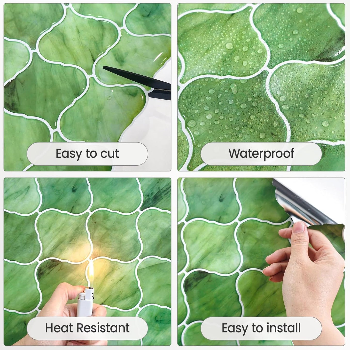 5 Sheets Peel and Stick Backsplash, Self Adhesive Wall Tiles, 3D Adhesive Tile Backsplash, 12"x12"Premium Self Adhesive Wall Tiles Peel and Stickfor Kitchen, Bathroom, RV(Spring Moss)