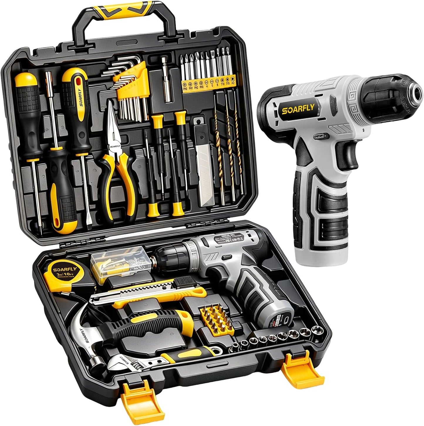 Upgraded 180 Piece Tool Set, Tool Kit with 8V Cordless Drill Set, General Household Hand Drill Kit for Men and Women, Plastic Storage Toolbox for DIYers, Home Maintenance and Everyday Repairs(Orange)