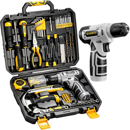Upgraded 180 Piece Tool Set, Tool Kit with 8V Cordless Drill Set, General Household Hand Drill Kit for Men and Women, Plastic Storage Toolbox for DIYers, Home Maintenance and Everyday Repairs(Orange)