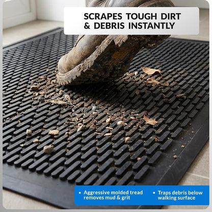 Heavy Duty Rubber Scraper Door Mat – Commercial Grade Indoor Outdoor Entry Mat, Non-Slip Low Profile Dirt Trapping Floor Mat for Front Door, Office, Garage & Store Entrance, Black (3' x 5')