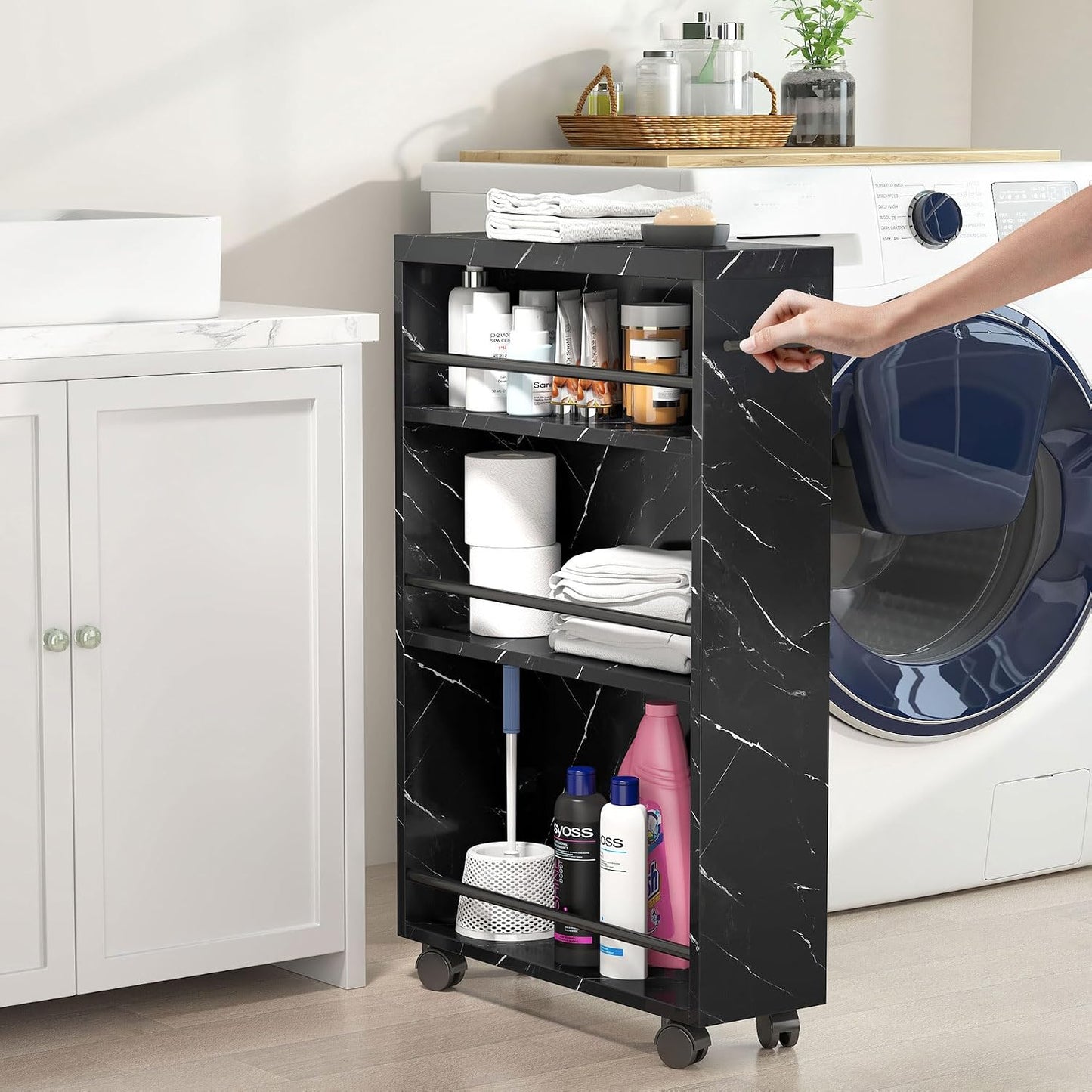 Tribesigns Slim Storage Cart, Rolling Narrow Kitchen Cart on Wheels for Small Place, 4-Tier Slide Out Slim Utility Cart Skinny Laundry Cart with Handle for Kitchen, Bathroom, Laundry