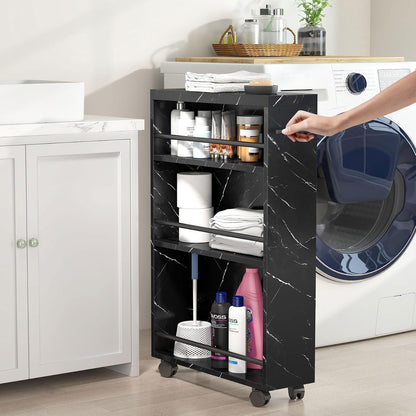 Tribesigns Slim Storage Cart, Rolling Narrow Kitchen Cart on Wheels for Small Place, 4-Tier Slide Out Slim Utility Cart Skinny Laundry Cart with Handle for Kitchen, Bathroom, Laundry