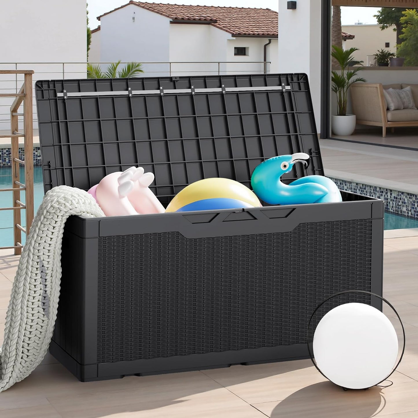 JUMMICO 31 Gallon Resin Deck Box Waterproof Indoor Outdoor Storage Boxes for Patio Furniture Cushions and Garden Tools (Brown)