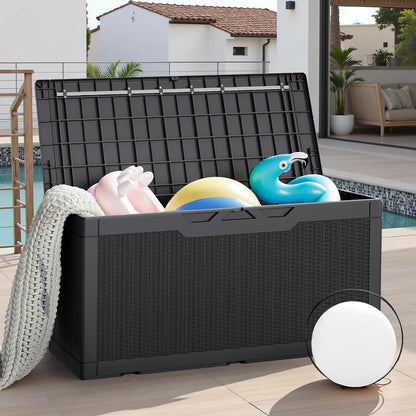 JUMMICO 31 Gallon Resin Deck Box Waterproof Indoor Outdoor Storage Boxes for Patio Furniture Cushions and Garden Tools (Brown)