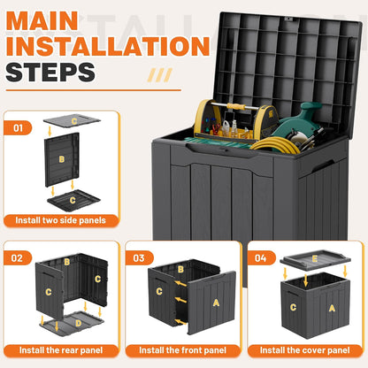32 Gallon Deck Box Outdoor Indoor Waterproof Storage Box for Patio Furniture, Pool Accessories, Garden Tools, and Cushion Storage, Black
