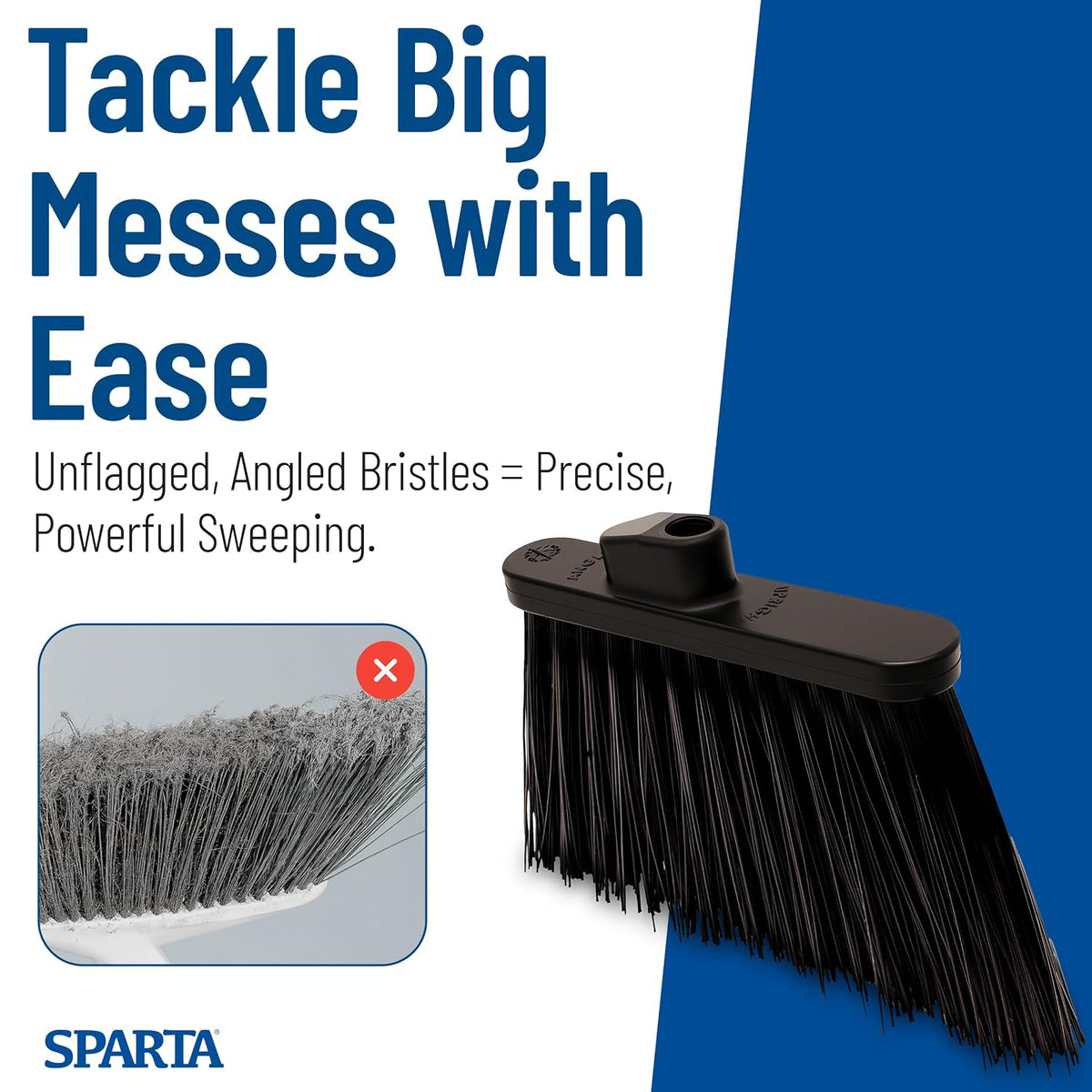 SPARTA Plastic Broom Head, Angled, Un-Flagged for Large Debris Indoor, Outdoor, Home, Restaurant, Lobby, Office, 12 Inches, Green