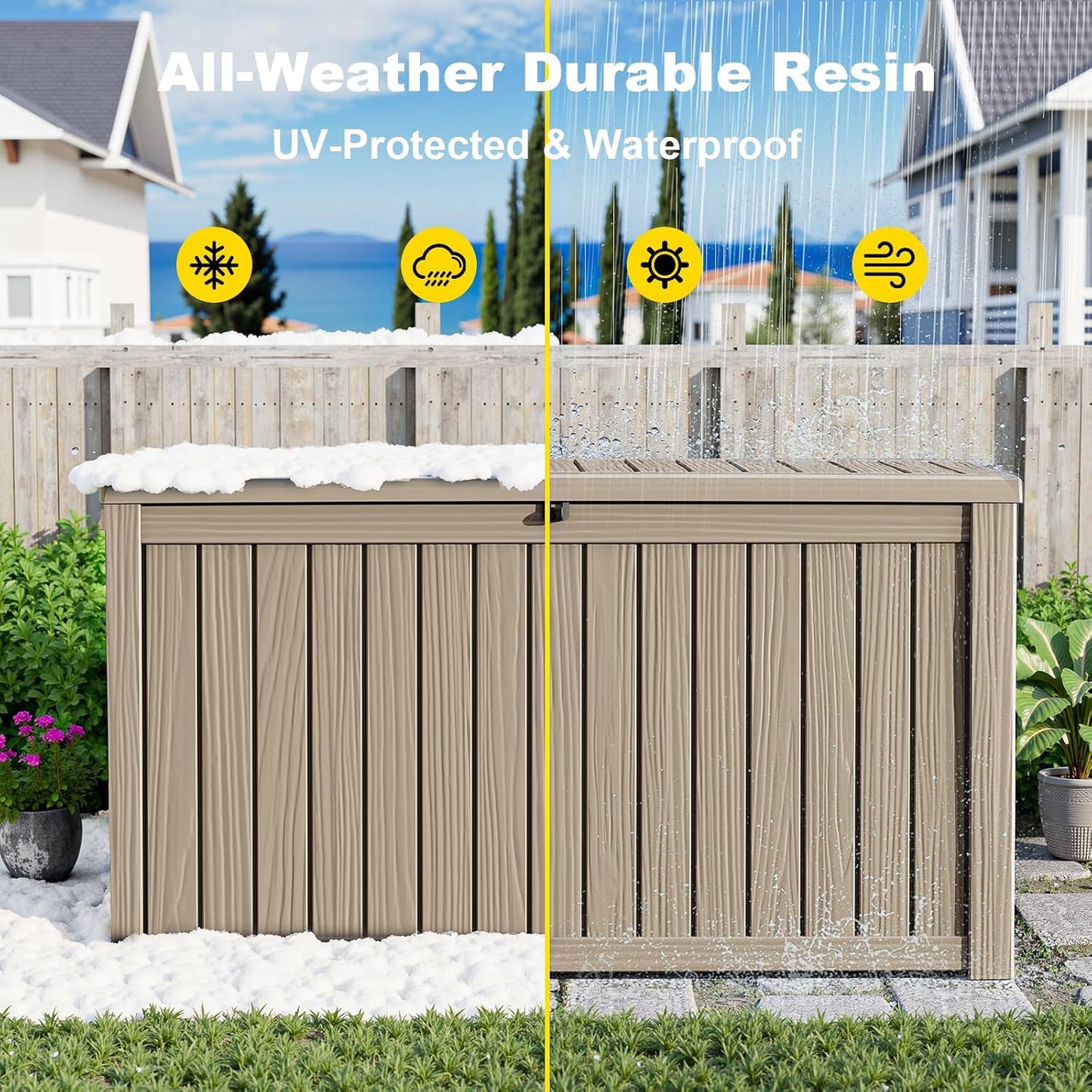150 Gallon Waterproof Outdoor Storage Box,Resin Deck Box,Lockable Outside Storage Box Container for Patio Furniure,Garden,Tools (150 Gallon,Black)