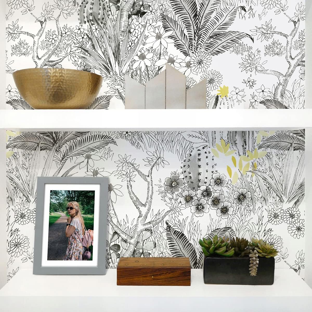 Wudnaye Boho Peel and Stick Wallpaper Catus Wallpaper 17.7" x 118.1"Vintage Floral Wallpapers Peel and Stick Botanical Removable Wall Paper Boho Self Adhesive Contact Paper for Bathroom Cabinets