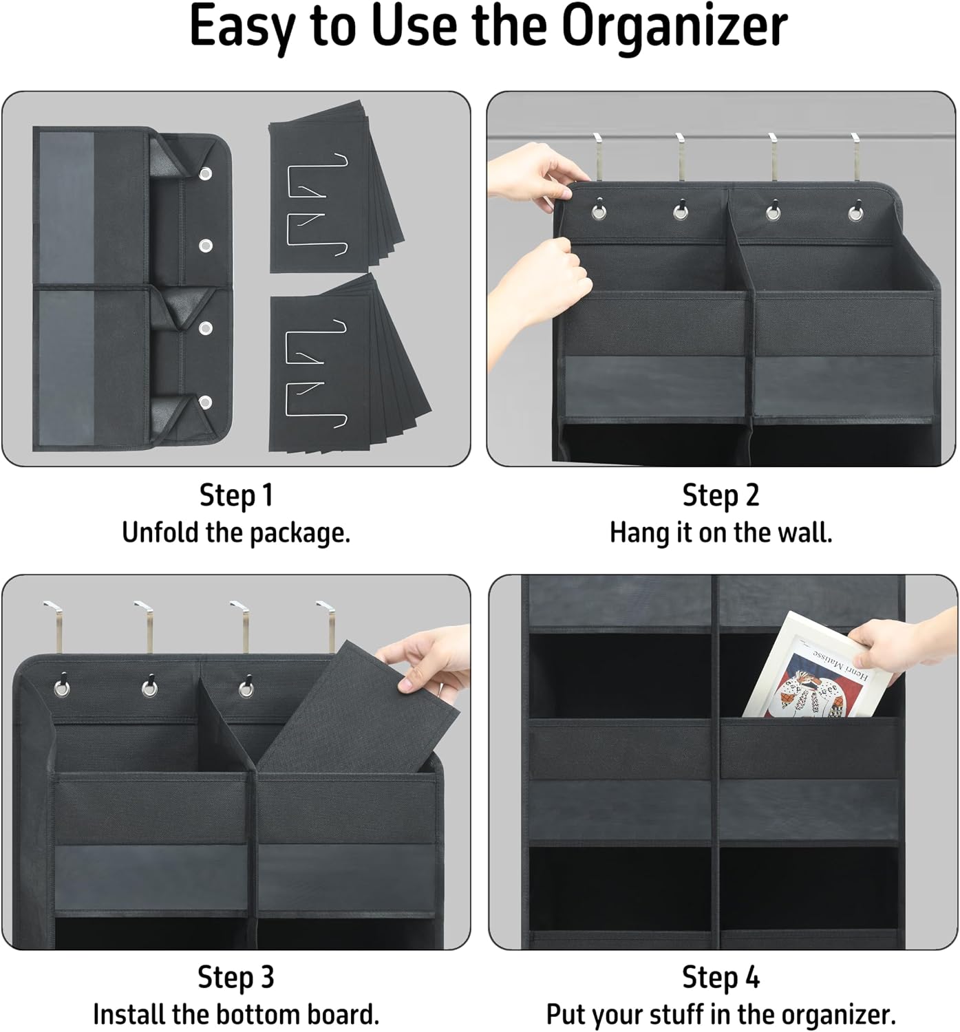 Giraffe Creation Black Over Door Organizer with 10 Large Clear Pockets, Double-Row Hanging Door Storage for Closet, Bathroom, Nursery, Bedroom, Dorm, Toys, Cosmetics, Baby Essentials