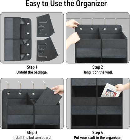 Giraffe Creation Black Over Door Organizer with 10 Large Clear Pockets, Double-Row Hanging Door Storage for Closet, Bathroom, Nursery, Bedroom, Dorm, Toys, Cosmetics, Baby Essentials