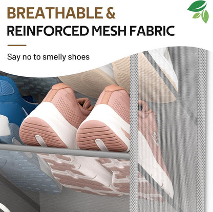 MISSLO 30 Pairs Over the Door Shoe Organizer Breathable Mesh Hanging Shoe Rack for Closet Storage with Wide Deep Pockets 10 Tier Shoes Holder Fit All the Family's Sneakers, Boots, Heels (White, 71")