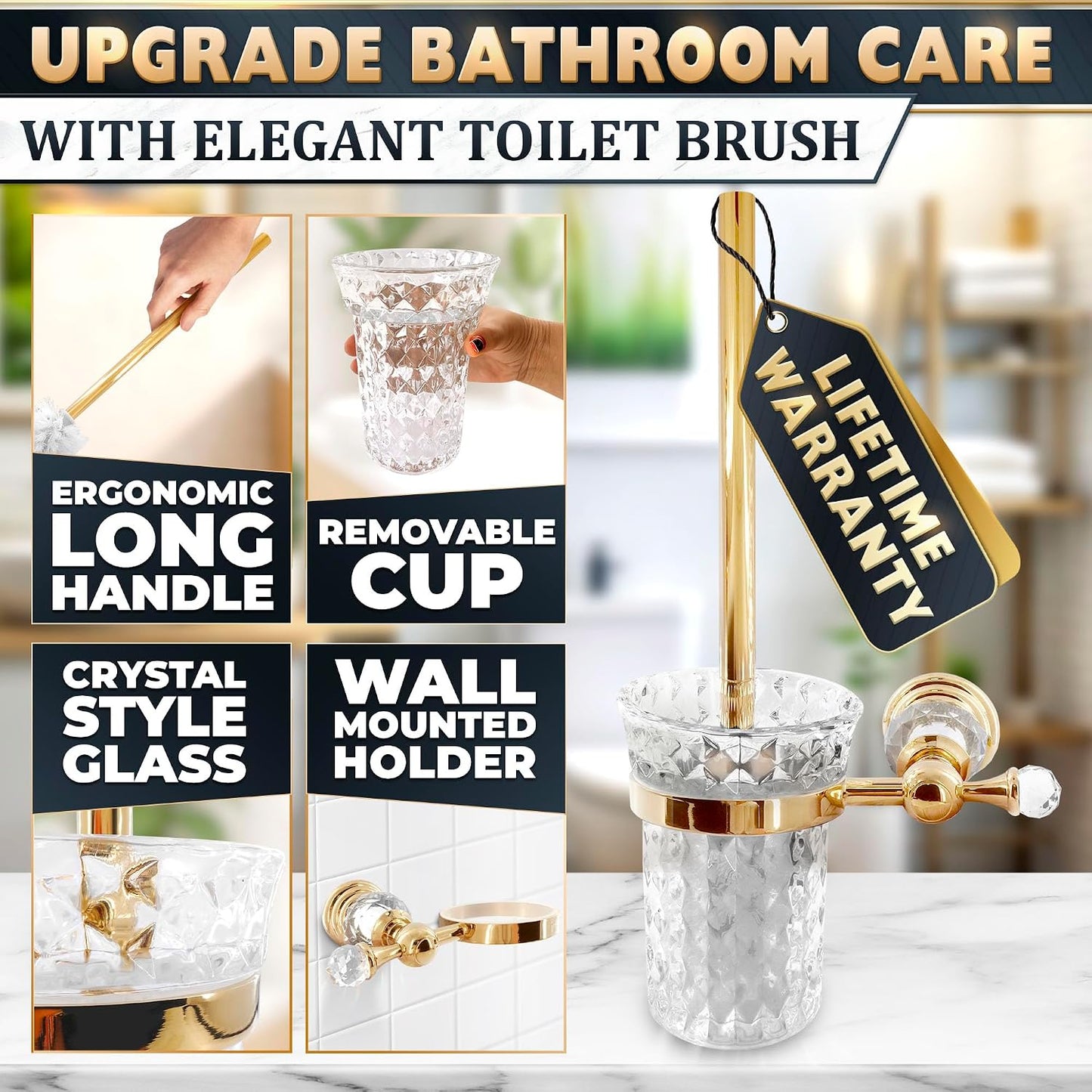 Black Toilet Brush and Holder Set - Slim Matte Design that Fits Anywhere - Stainless Steel Toilet Bowl Brush and Holder with 2 Rounded Corners, Replaceable Head, Removable Inner Bowl & Splash Guard
