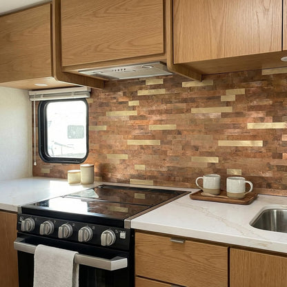 Yipscazo 2026 New Upgrade 11.34" X 11.57" Peel and Stick Backsplash, Stick on Backsplash Tiles for Kitchen, Bathroom, Fireplace (10 Sheets, Beige Rocks + Rose Gold)
