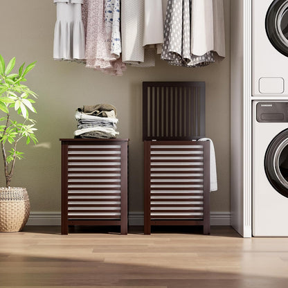 SMIBUY Double Laundry Hamper with Lid, 120L Bamboo Laundry Basket with Removable Liner Bag, 2-Section Clothes Divider Laundry Sorter for Laundry Room, Bathroom, Bedroom (Walnut)