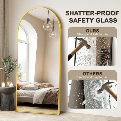 FICTOR Arched Full Length Mirror 15" x 56", Full Body Floor Mirror with Adjustable Stand, Free Standing Mirror with Aluminum Frame for Bedroom, Living Room, Cloakroom, Gold