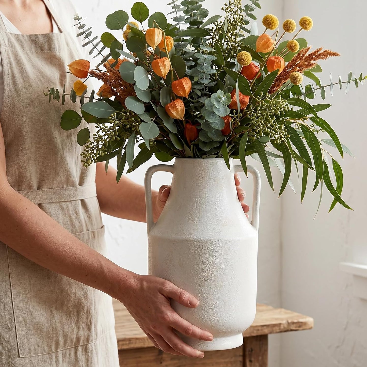 CUCUMI Ceramic Vase Set of 5, Home Decor Farmhouse Décor Handmade Pottery Vases for Pampas Grass, Dried Fresh Flowers, Table, Living Room, Kitchen, Shelf, Entryway Mantel Neutral Tones