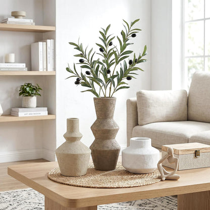 DREAMLOOM Ceramic Vase Set of 3, Modern Rustic Flower Vases for Pampas Grass, Dried & Fresh Flowers, Farmhouse Home Decor Vase for Living Room Bedroom Kitchen Shelf Centerpiece, Classic