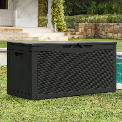 Greesum 110 Gallon Outdoor Storage Box with Lockable Lid, All-Weather for Patio Furniture, Pool Supplies & Garden Tools, Waterproof, UV-Resistant Large Deck Box, Dark Black