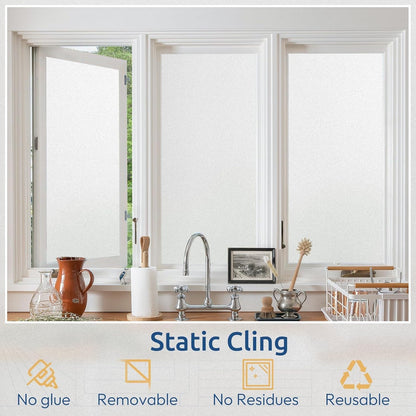 rabbitgoo Window Privacy Film, Frosted Glass Window Clings, Static Cling UV Heat Blocking Door Stickers for Home Bathroom, Removable Indoor Decal Coverings Day and Night, Pure, 17.5 x 78.7 Inches