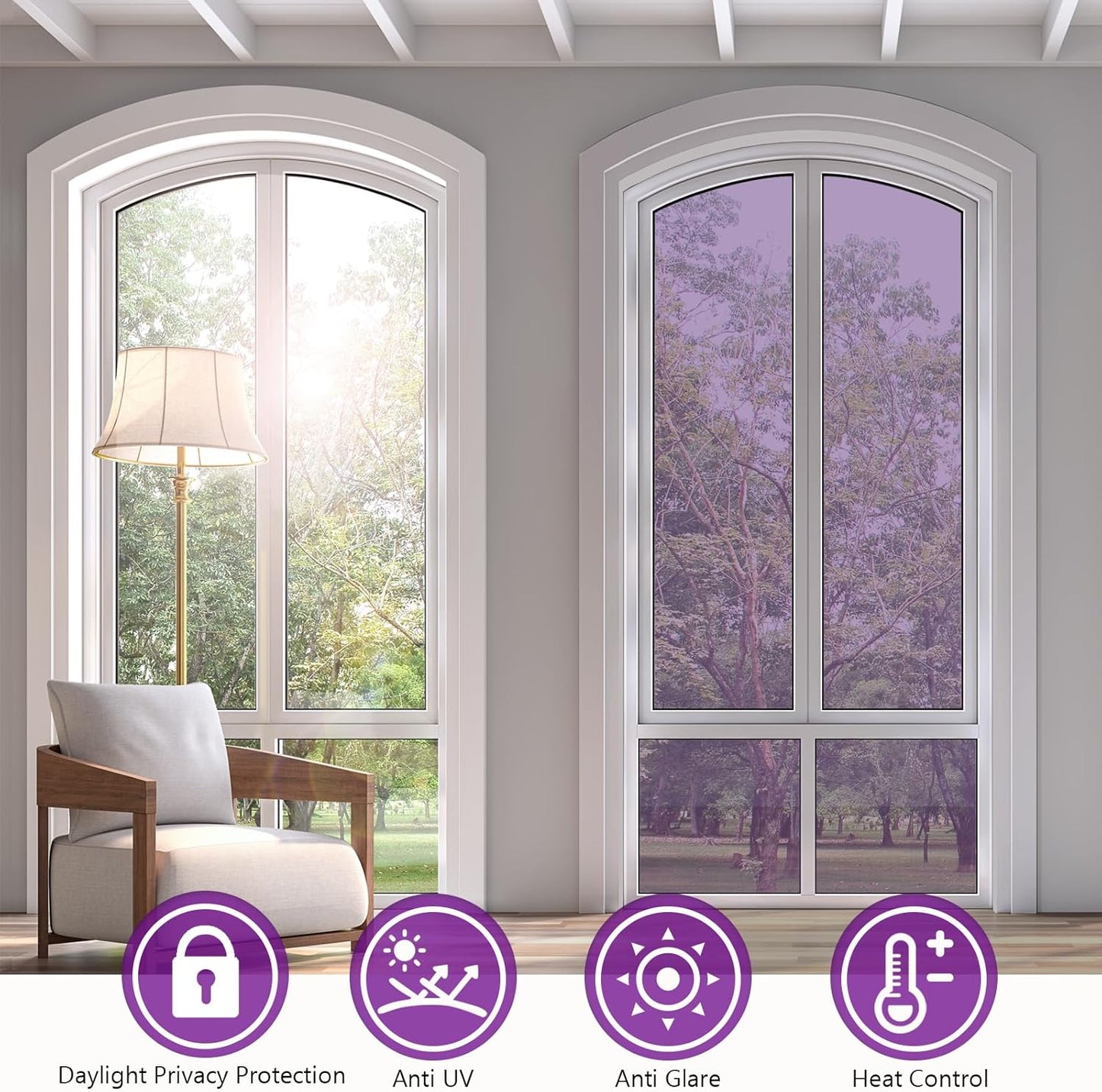 KESPEN Window Privacy Film Frosted Glass Heat Control UV Blocking Privacy Window Film for Glass Windows Static Cling Non-Adhesive Door Coverings Decals for Bathroom Home Office,17.5 Inch X 6.5 Feet