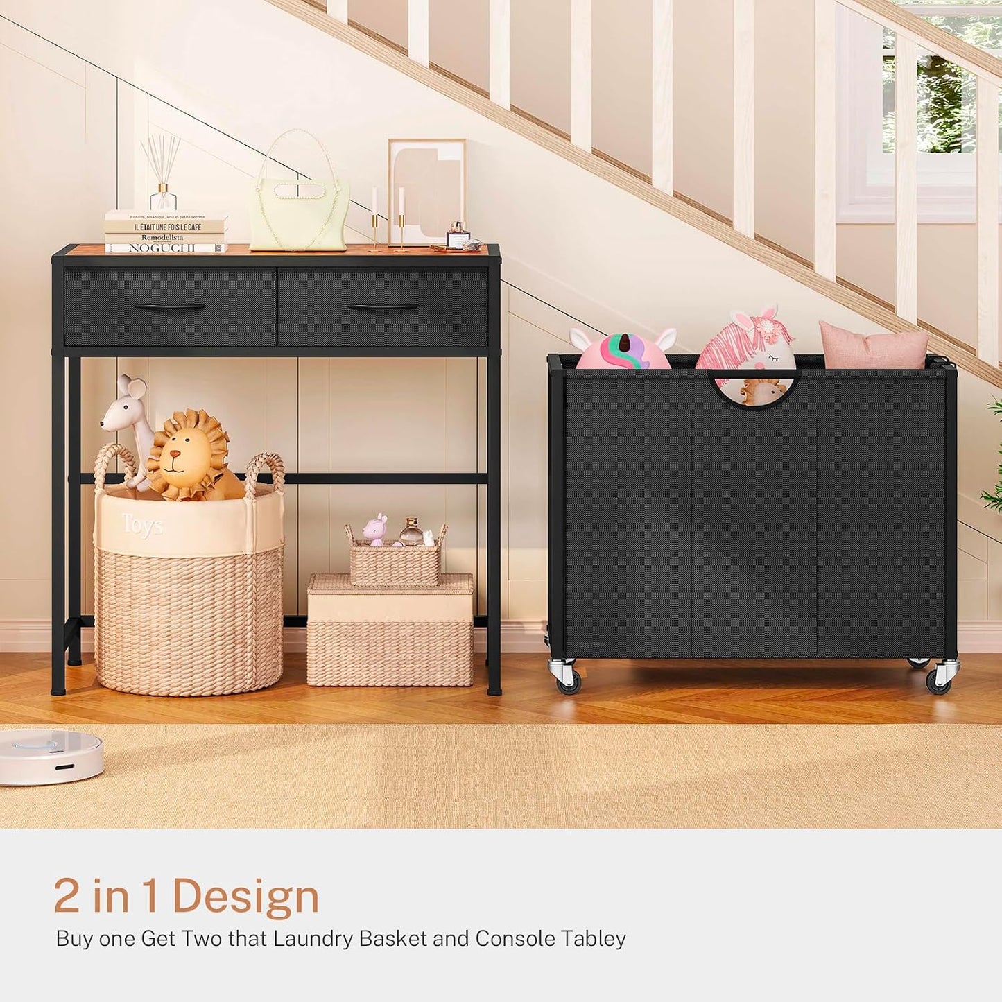 Laundry Sorter 3 Section, 120 L Laundry Hamper with 2 Drawers & 2-tone Top Panel, Rolling Laundry Basket Organizer with Pull-Out Removable Oxford Fabric Bags for Laundry Room Organization UNZYL006BVV3